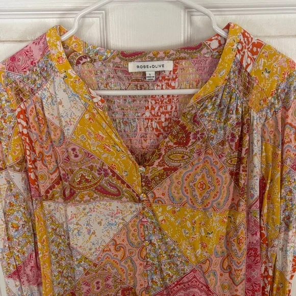 Rose & Olive Vibrant Patchwork Blouse size L - Picture 3 of 9
